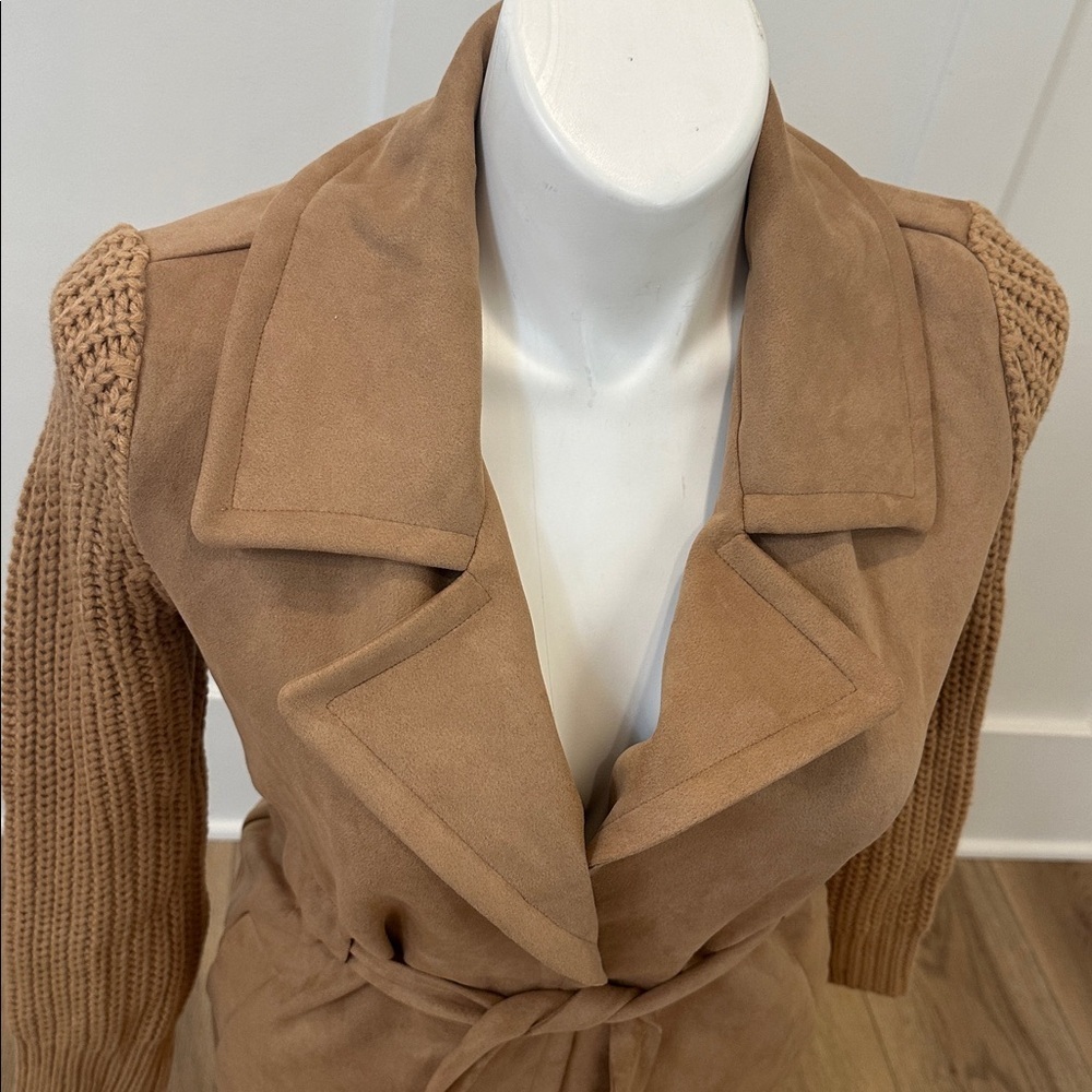 Sweet Rain Faux Suede Knit Arm Trench Coat Size S - Picture 2 of 6